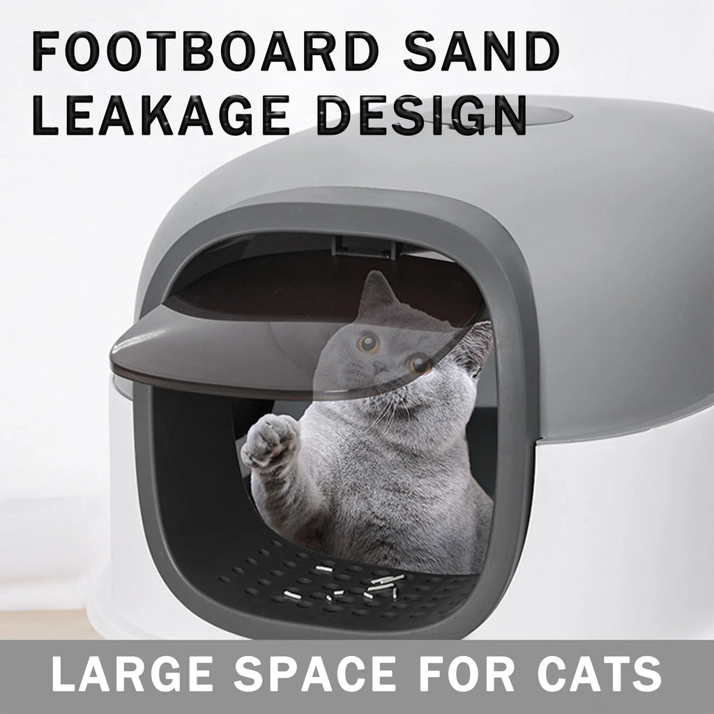 Large Cat Litter Box,Pets Enclosed Cat Litter Boxes,Odor Control,Jumbo Hooded,Gray,Door Isolate Smelly