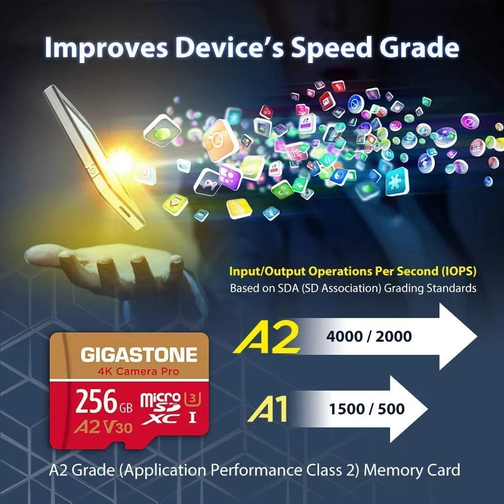 Gigastone 256GB Micro  Card, 4K Video Recording, 4K Camera Pro, suitable with Nintendo Switch, Dash Cam, GoPro Cameras, / up to 100/50 /s, Micro  -   Class 10, 2 Pack (2x256GB)