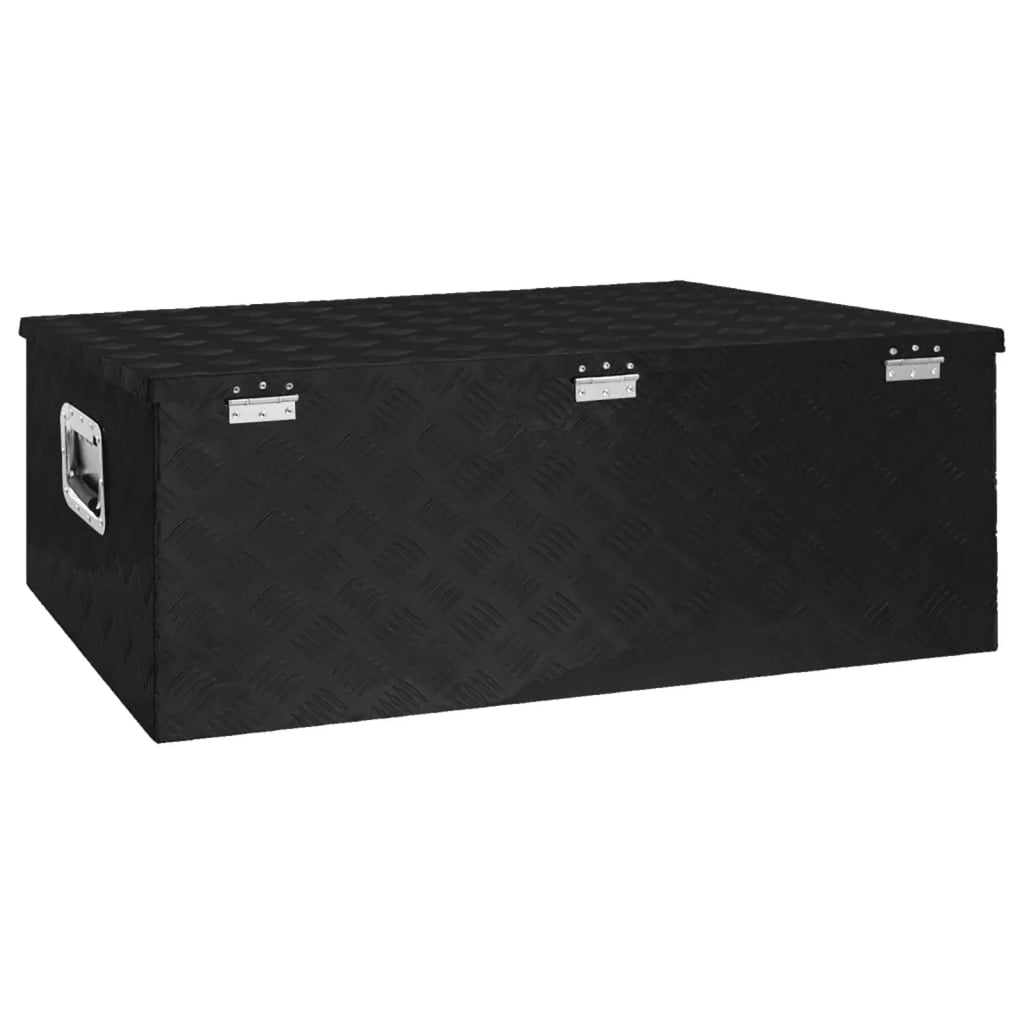 Anself Aluminum Tool Box Truck Toolbox Lockable Underbody Organizer Storage Case Trailer Box Black for Vehicle, Garage, Camping Trip 39.4 x 21.7 x 14.6 Inches ( x  x )