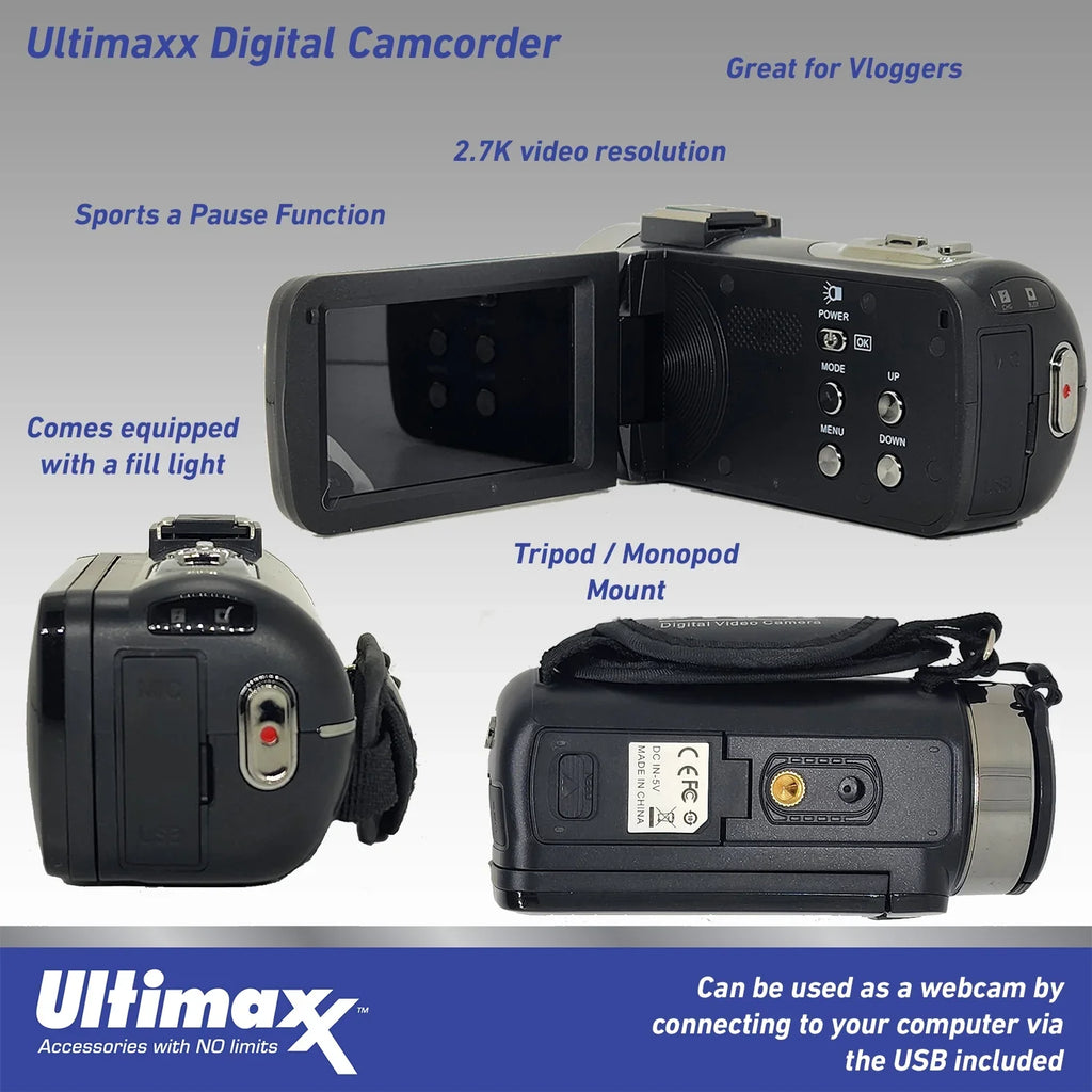 Ultimaxx 4K Ultra  42MP Camcorder Video Vlog Camera with  Light Bundle