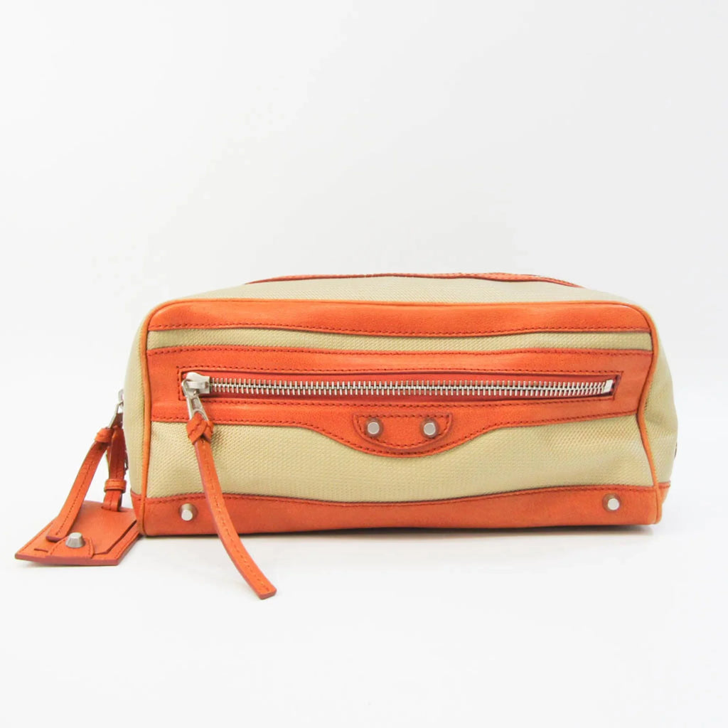 Pre-Owned Balenciaga Town 527147 Men,Women Leather,Nylon Canvas Clutch Bag Orange,Yellow (Good)