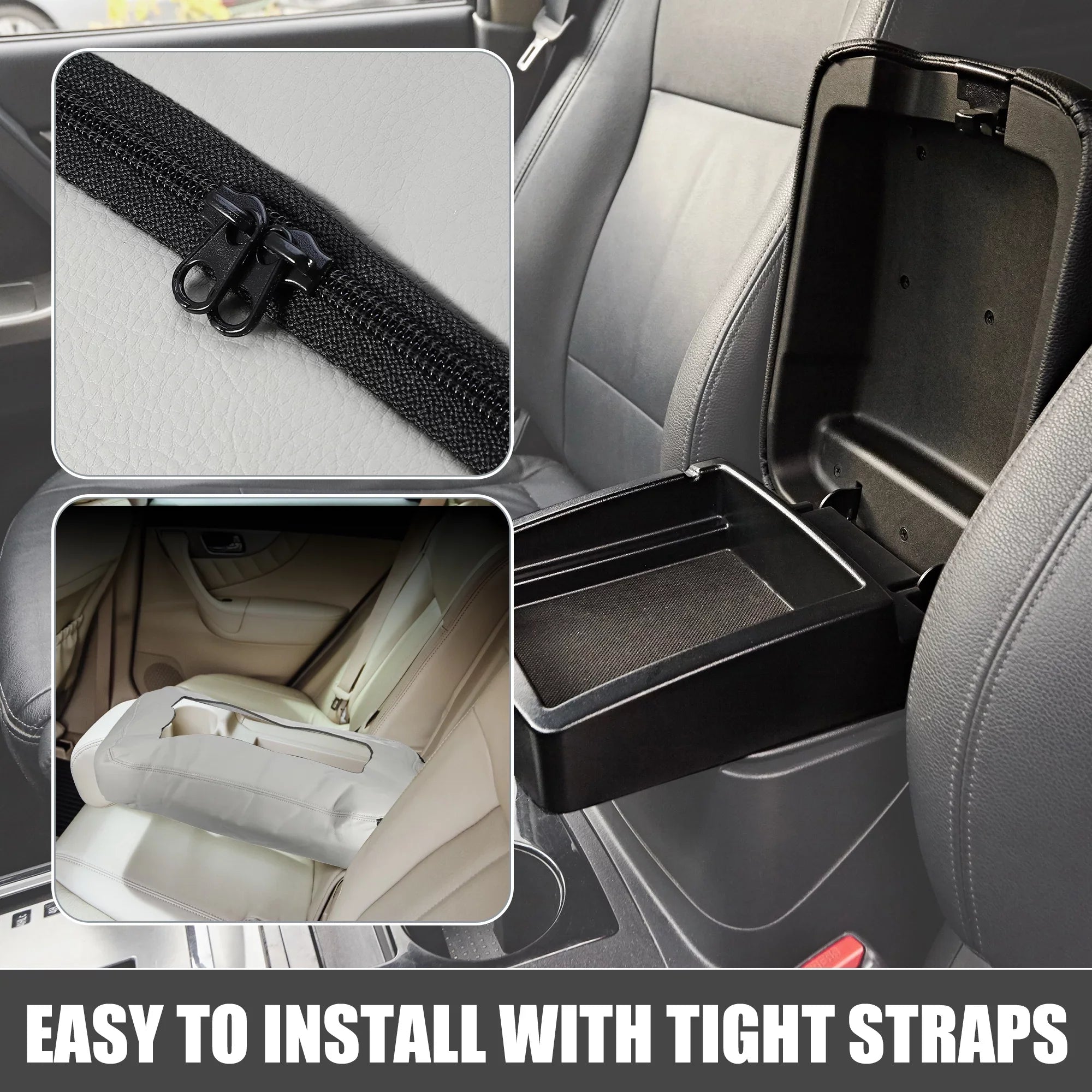 Center Console Cover Pad Waterproof for Chevy Silverado 1500 1500HD 2007-2014 Faux Leather Gray
