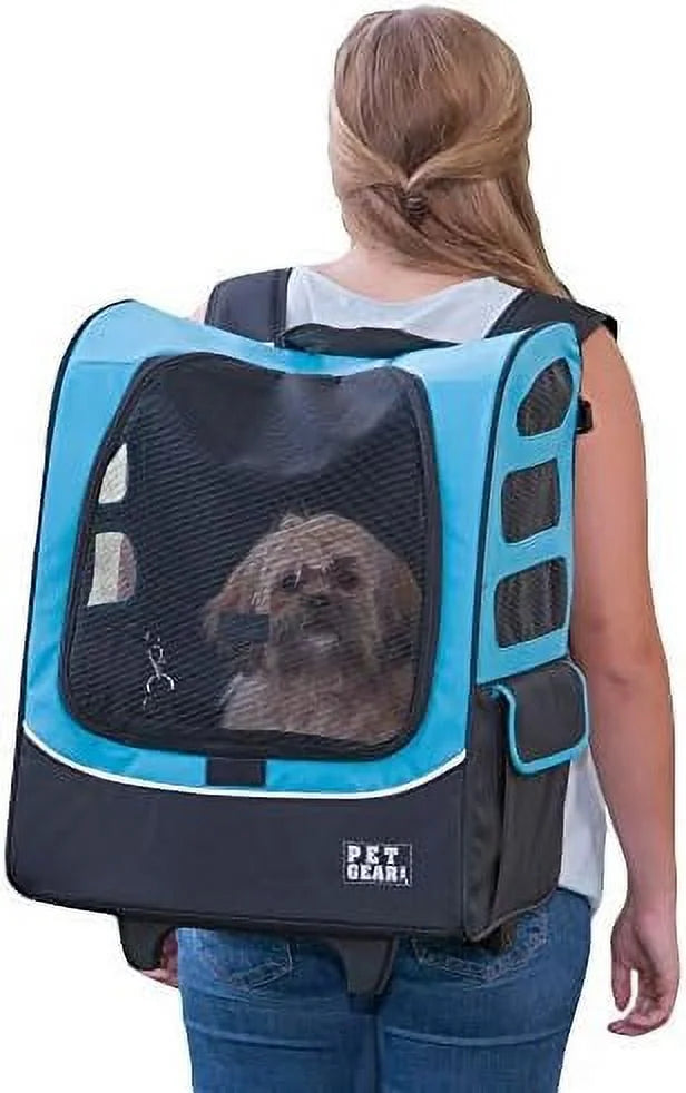 Travel Carrier, Car Seat For Cats/Dogs, Mesh Ventilation, Included Tether, Telescoping Handle, Storage Pouch, Ocean Blue, Extra Large Plus Traveler ()