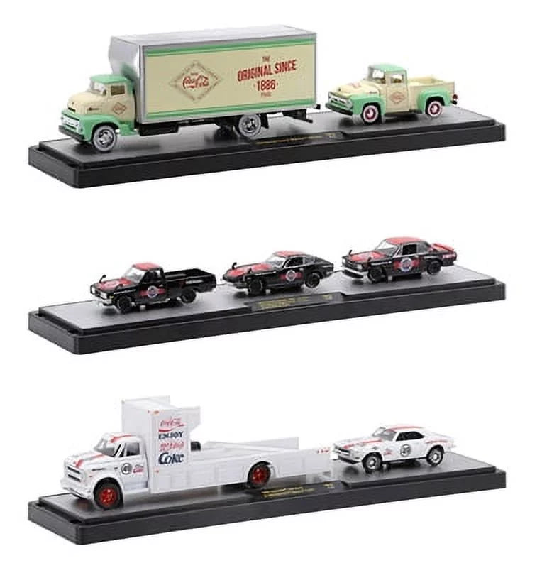 Machines Coca-Cola Auto Haulers Release  - 1970 Nissan Fairlady z432, 1971 Nissan Skyline -, 1974 Datsun Truck