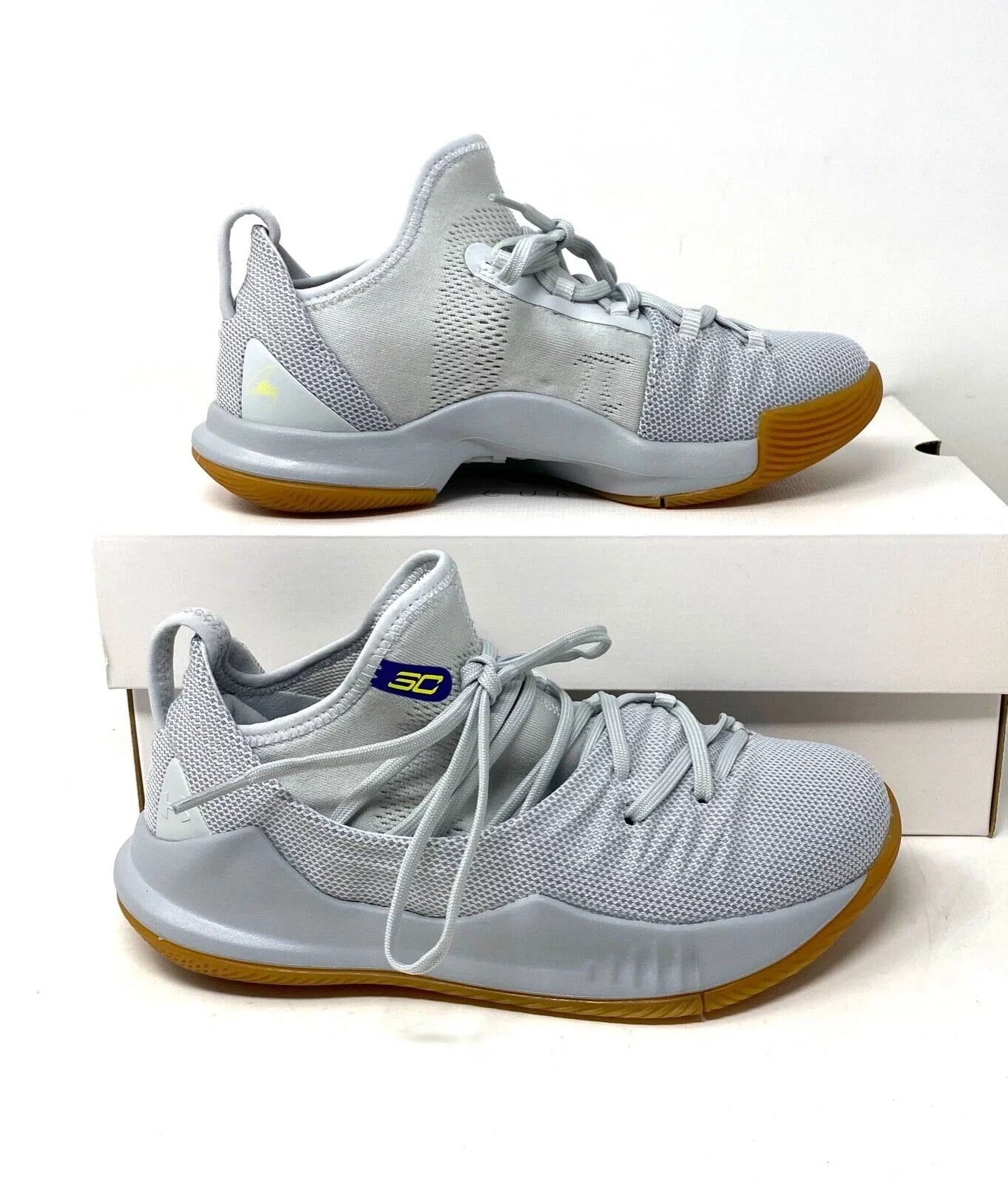Under Armour  Boys Curry 5  Elemental Tokyo Gray Mesh Sneakers 3020742-105