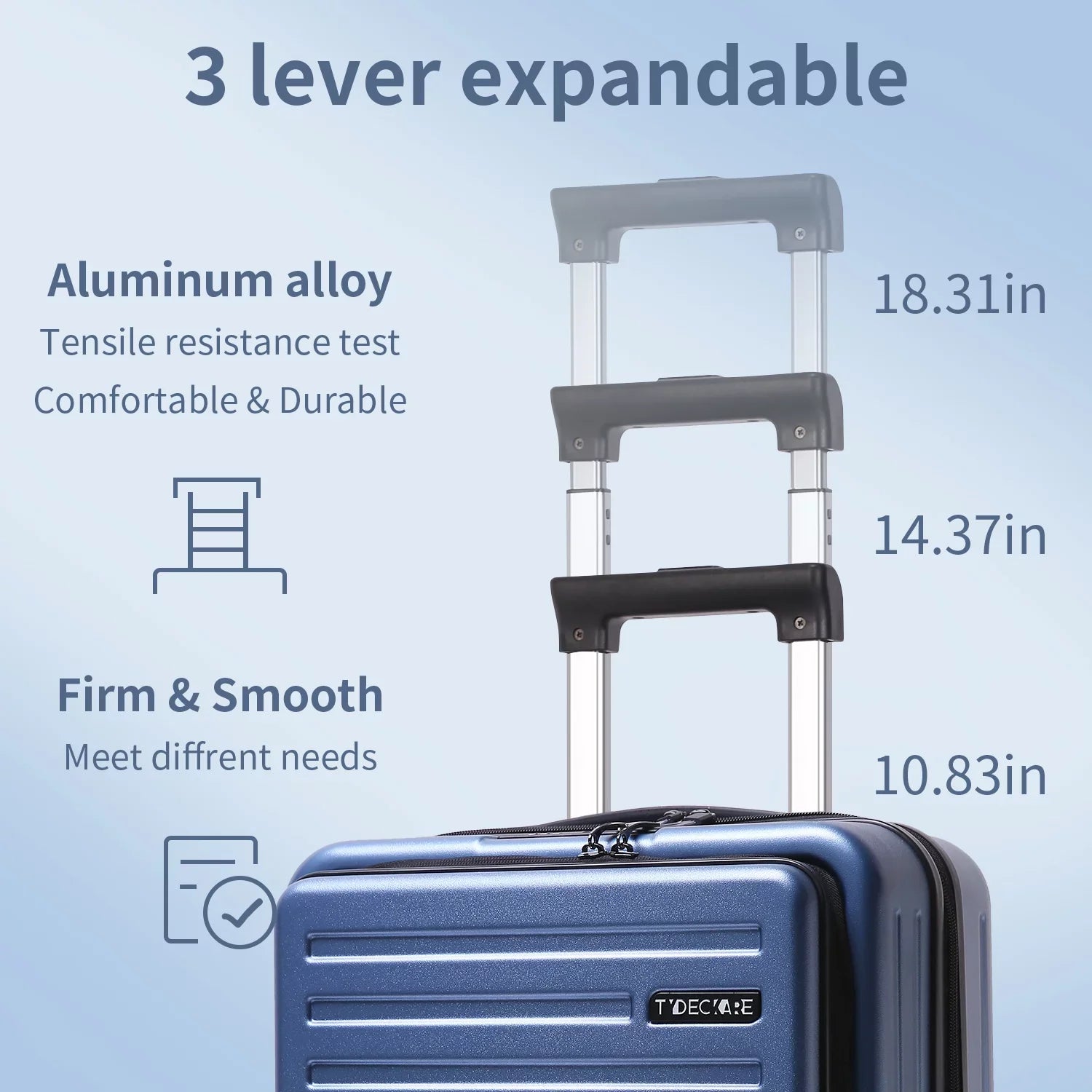 2 Piece 20/24 Luggage Set, Only 20 with Front Laptop Pocket & Expandle, Lightweight + Hardshell Suitcase with  Lock & Spinner Wheels, 20 Inch 37~41L + 24 Inch 65L, Ice Blue