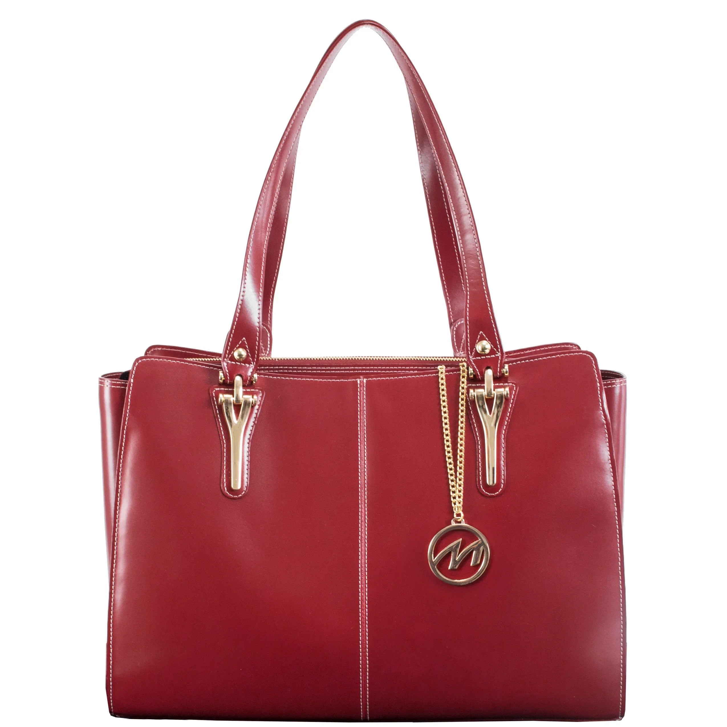 Glenna Leather Shoulder Tote, 97556, Red