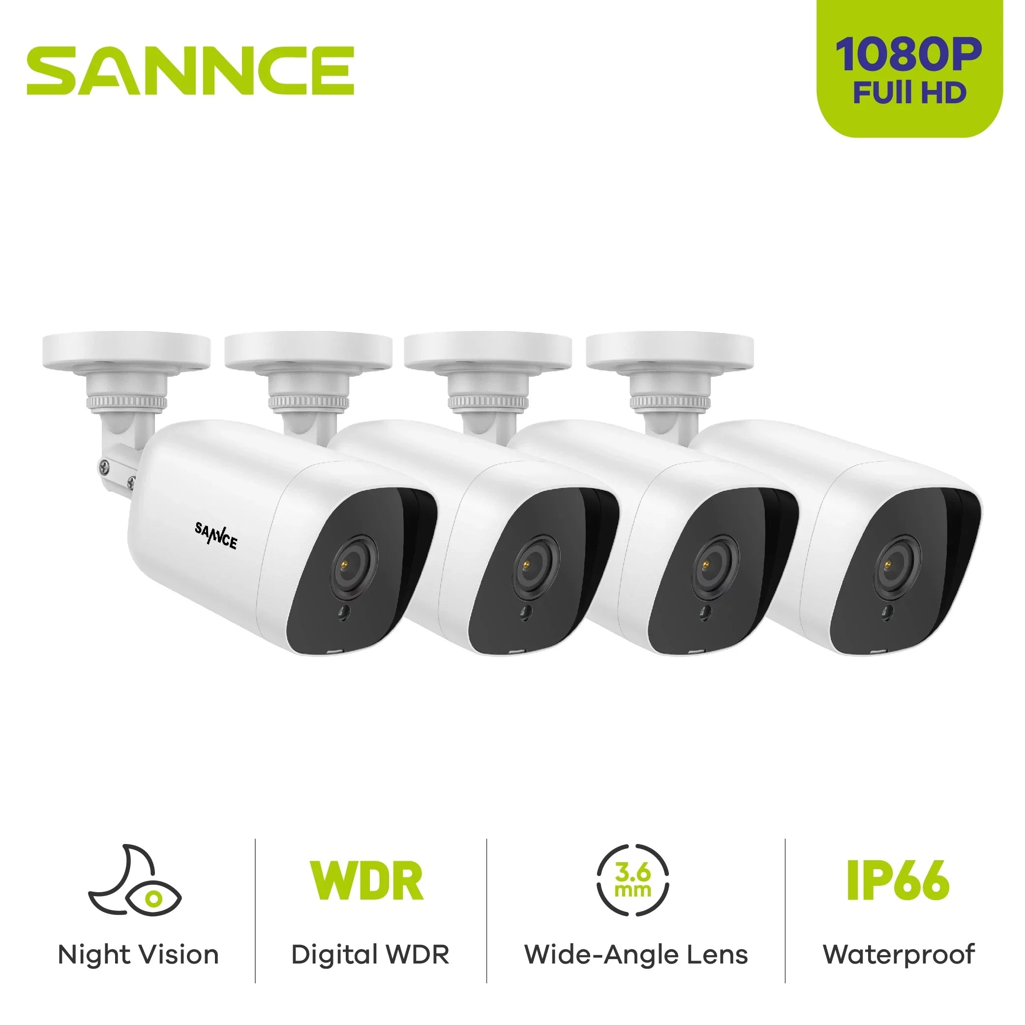 4PCS 2MP Full  Wired Outdoor  Security Camera for  Security Camera System with  Waterproof 100 ft Night Vision