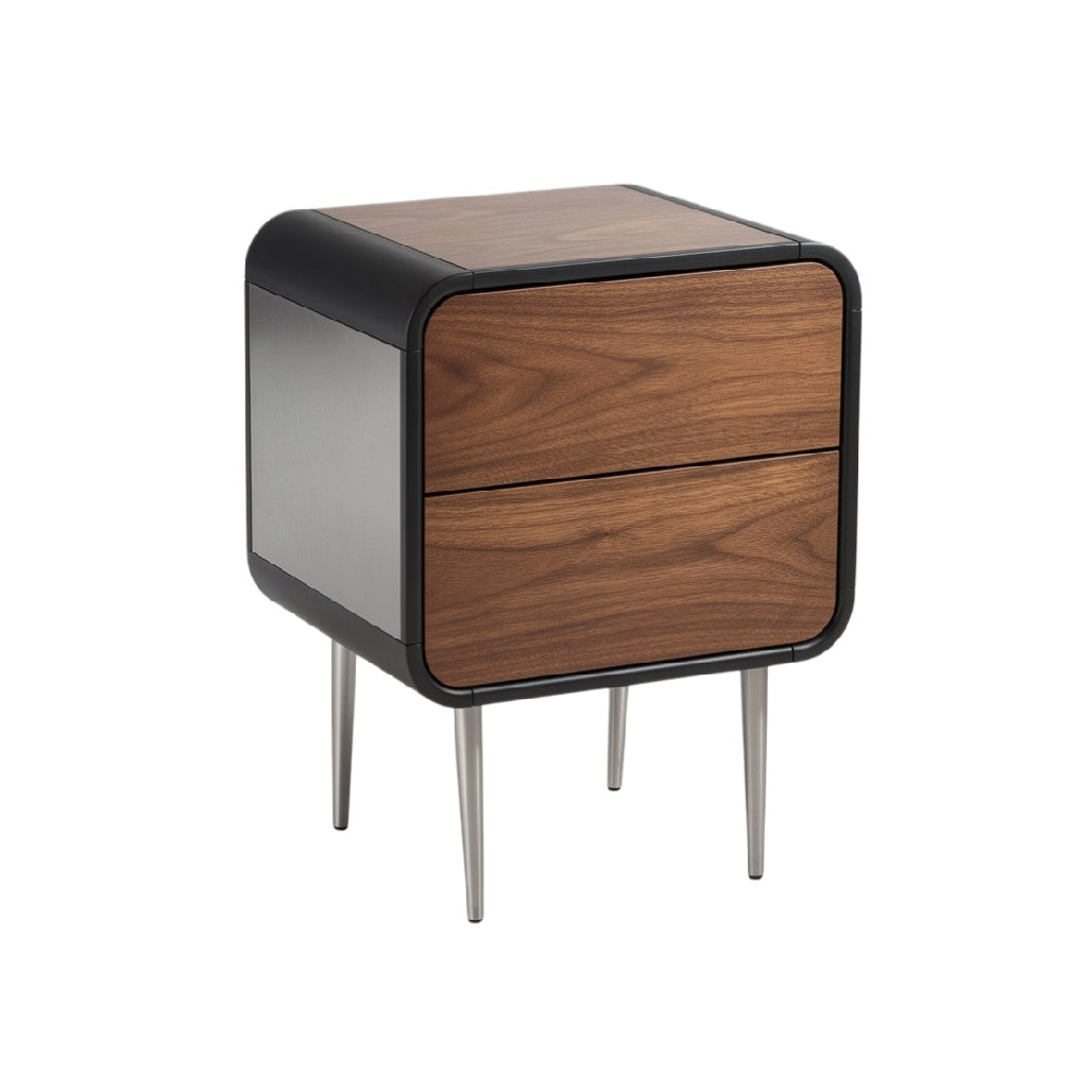 Modern Minimalist Nightstand with Walnut Finish and Sleek Metallic Legs