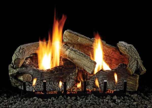 24" Stacked Aged Oak Logset with   Slope Glaze Burner,