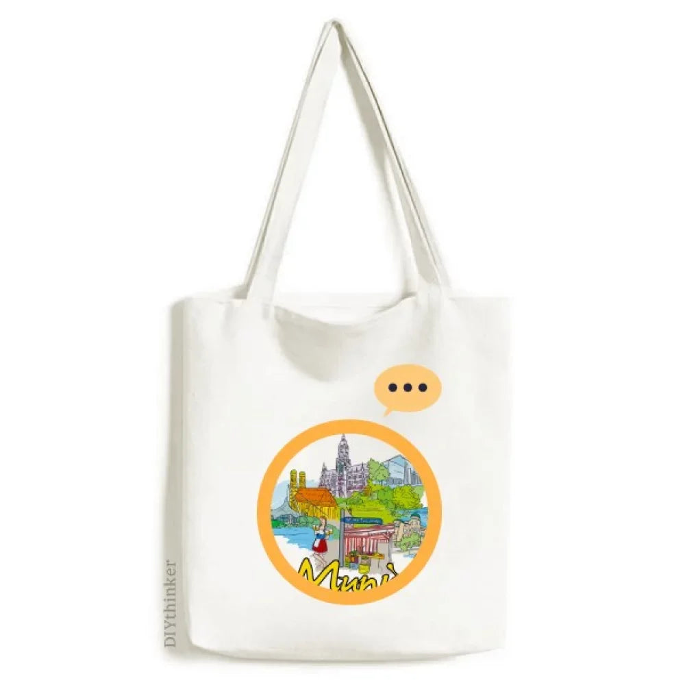 Germany Munchen Landmark Architecture Expression Sack Canvas Tote Shoulder Bag