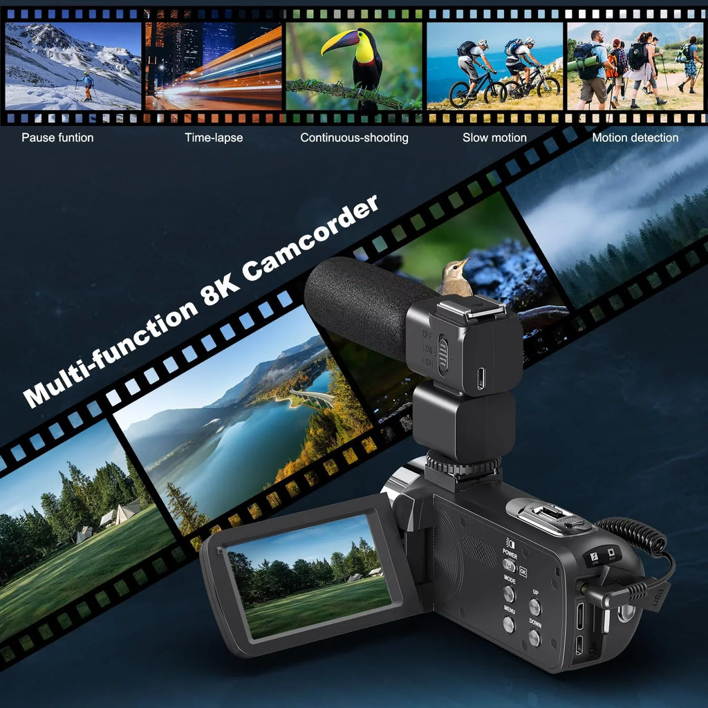 8K Video Camera 64MP 18X Digital Camera Video Camera for Youtube 3.0 inch Flip Screen Camcorder Vlogging Camera with 32GB  Card, 2.4G Remote Control, Two Batteries and External Mic