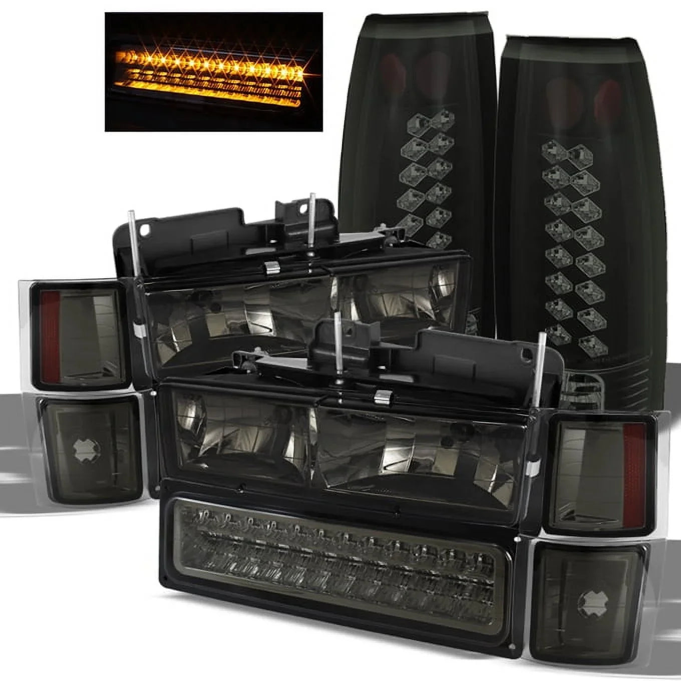 Fits Smoke 94-98 Chevy  / Headlights+ Bumper+Black Smoke  Tail Lights Fits select: 1994-2000  -400, 1995-2000
