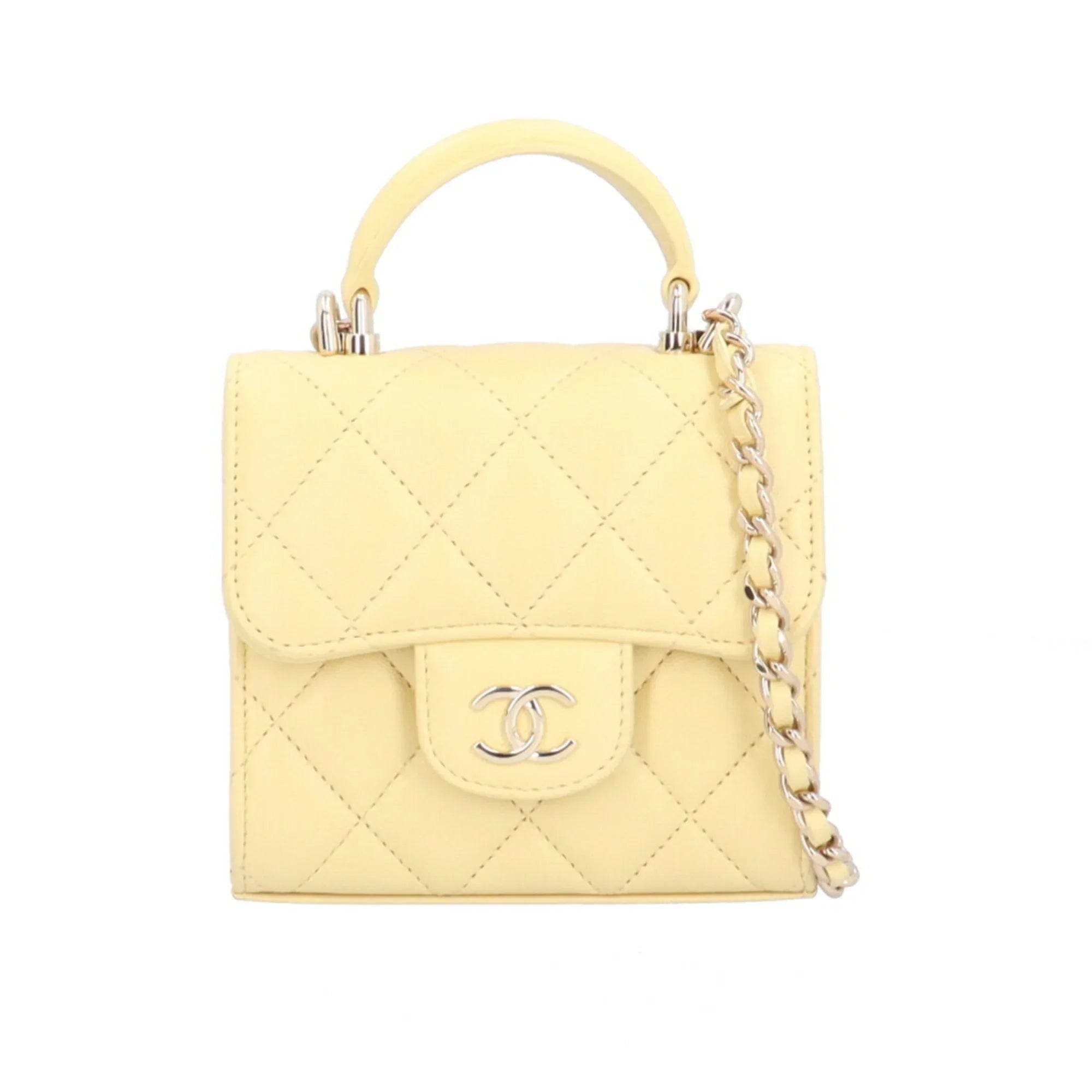 Pre-Owned  Matelasse Shoulder Bag Lambskin  Yellow Women's (Good)
