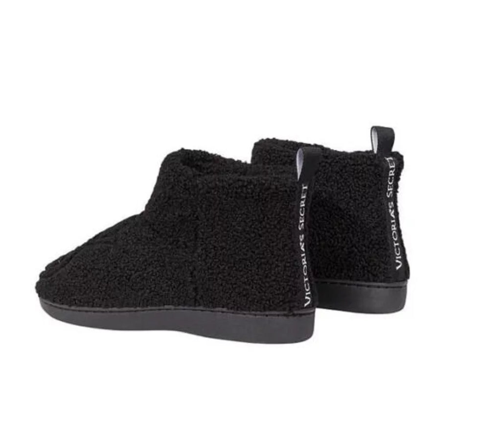 Victoria's Secret Soft Plush Fleece Booties Slippers Boots Slides Logo Black Size Large (9/10)