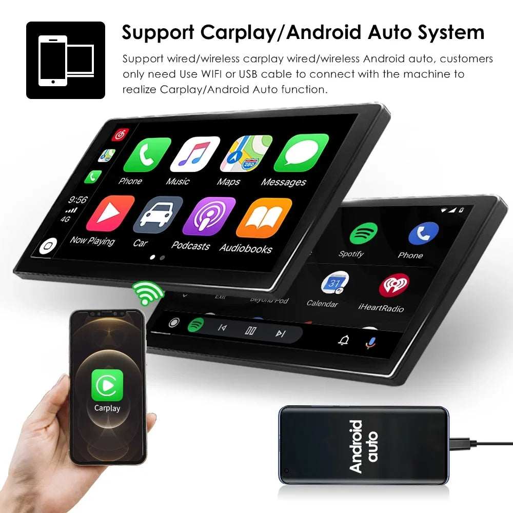 Hizpo Single 1  Rotatable 10.1'' Android 10 Touch Screen With Apple Carplay& Android Auto Car Stereo Radio  Navigation Wifi Bluetooth