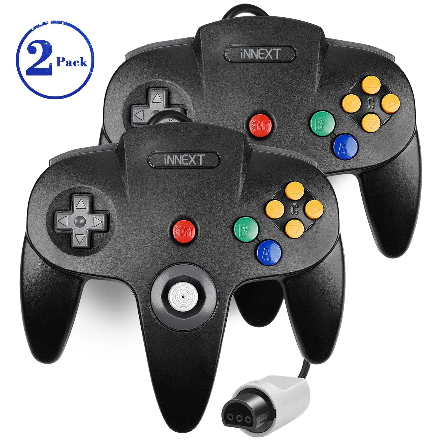 2 Pack  Controller, iNNEXT Classic Wired  64-bit Game pad Joystick for Ultra 64 Video Game Console  System (Black)