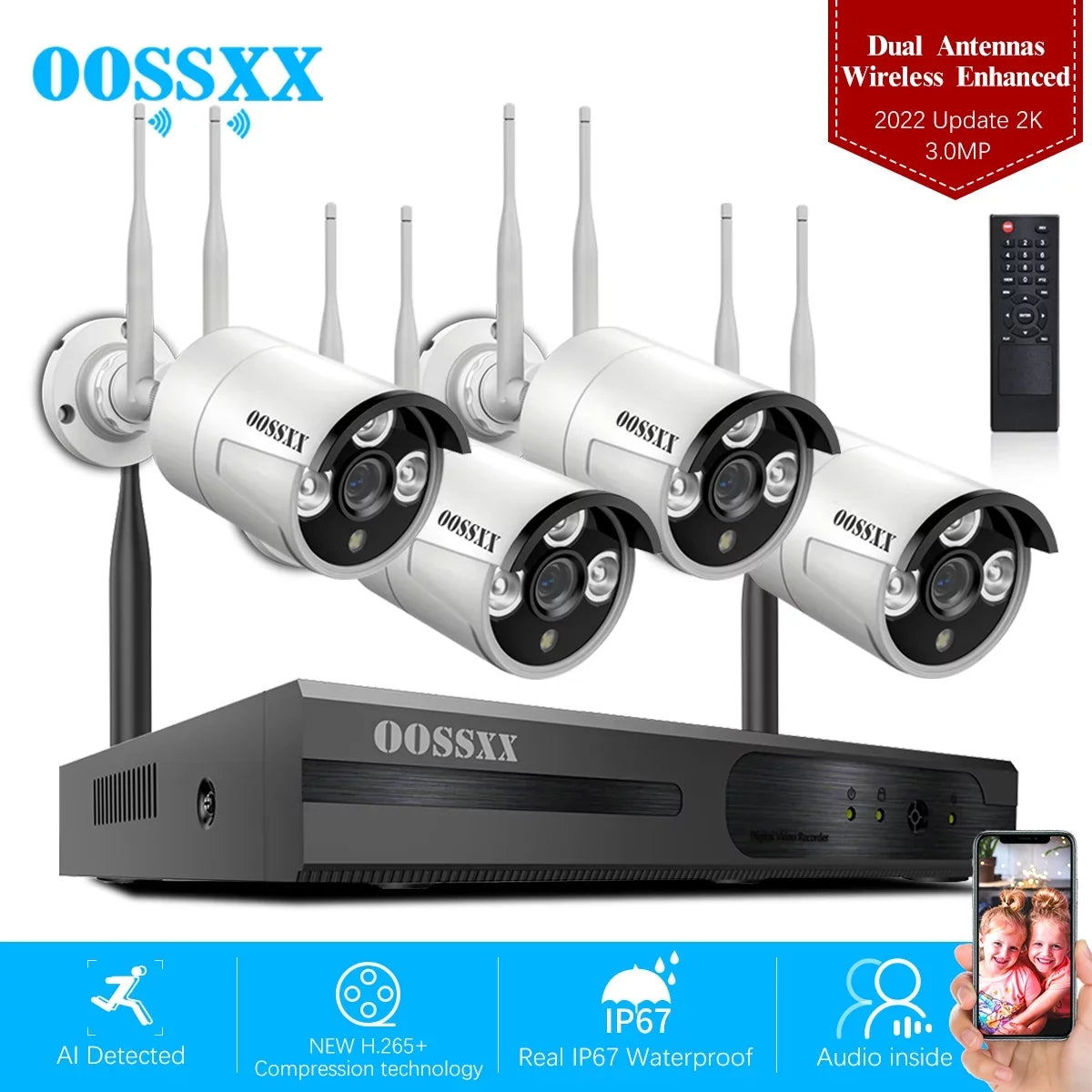 Dual Antennas 2K 3.0MP Wireless Security Camera System, Surveillance  Kits without Hard Drive, 4Pcs Outdoor WiFi Security Cameras