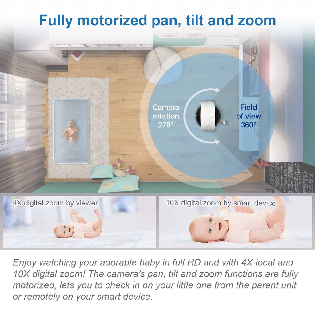 VTech Smart WiFi Video Baby Monitor with 5-inch High Definition Display and 1080p 360-Degree Panoramic Viewing Pan and Tilt  Camera, , White