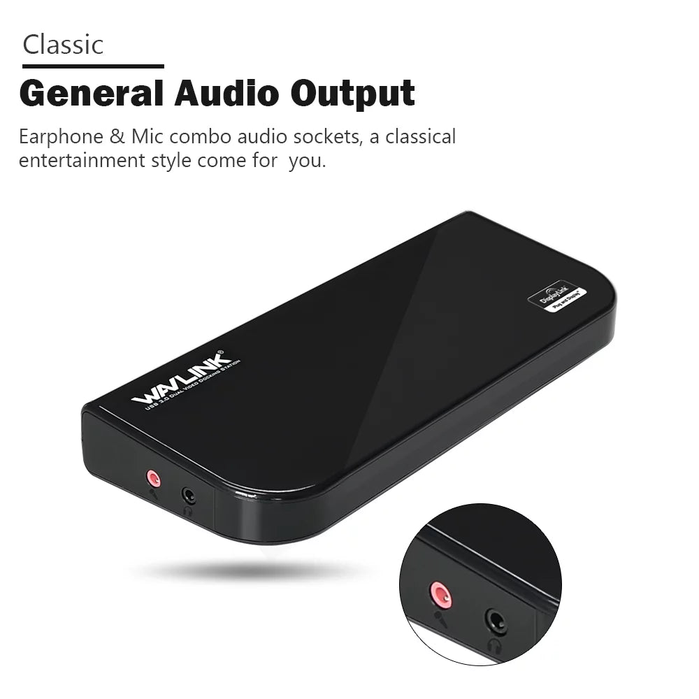 Wavlink  3.0 Universal Docking Station, Dual Video Monitor Display  &  &  with Gigabit Ethernet, Audio, 6  Ports for Laptop, Ultrabook and PCs