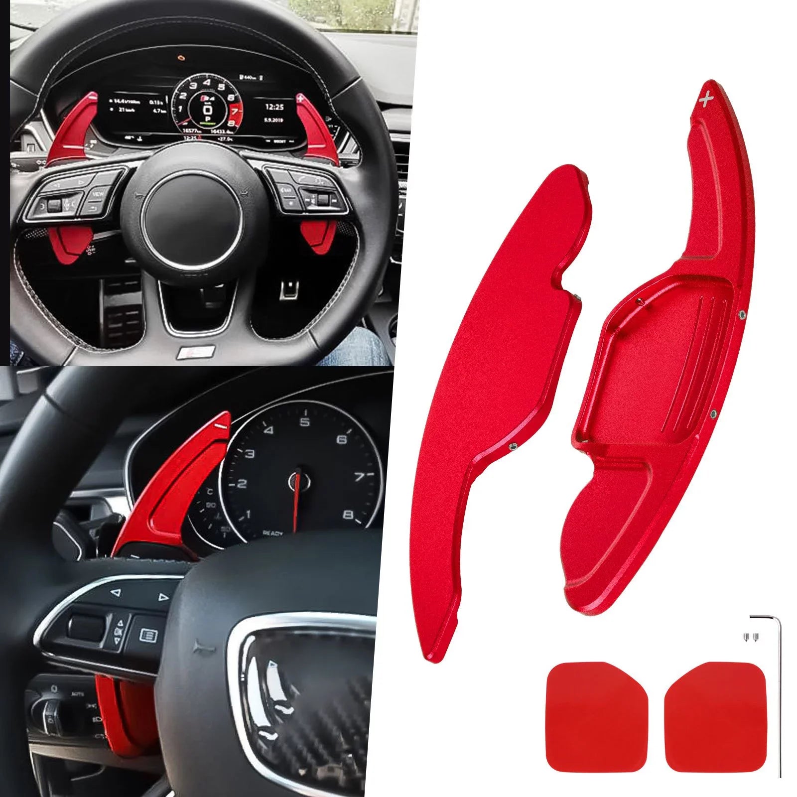 Xotic Tech Steering Wheel Paddle Shifter Cover Trim,  Aluminum Alloy, Compatible With Audi                   (Red)