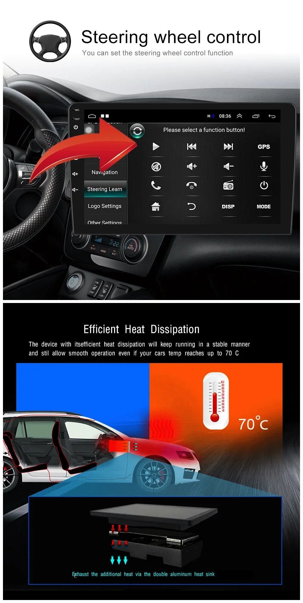 Android 2+32GB Car Stereo Wireless Carplay Android Auto Double Din Radio 10.1" 1280*720  Screen WiFi  Navigation Bluetooth  / Receiver  Backup Camera