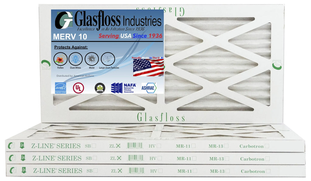 Glasfloss 10x18x1 -  10 -Qty:4 - Furnace Air Filter - Made in  (Actual Size: 9.5 x 17.5x7/8 inch)