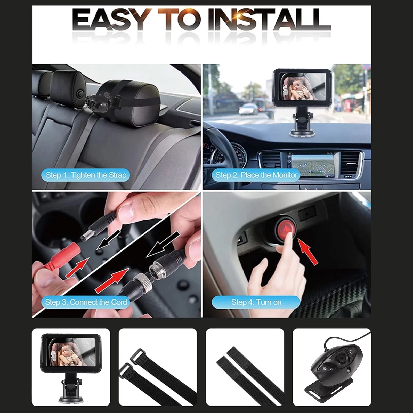 Dcenta Baby Car High Resolution Camera for Rear Facing Seat, 5 Inch Mirror Display, 150° Wide View, Night Vision-Invigilator