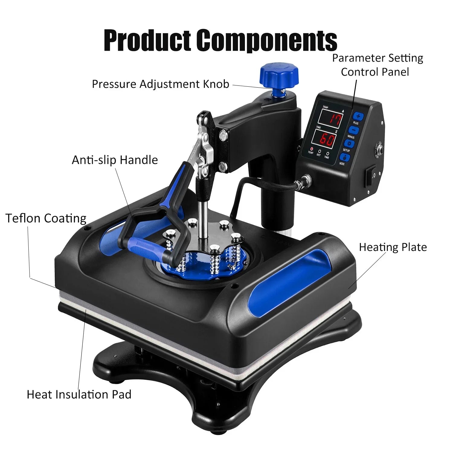 Blue Heat Press Machine 975W, 15 x 15 Inches Sublimation Transfer Printer, Digital Precise  Control Printing, 360 Swing Away Vinyl Transfer Printer for -Shirts, Canvas Bag, Pillow, Banner