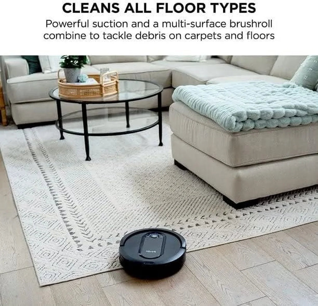Restored Shark   Robot Vacuum with Row-by-Row Cleaning, Powerful Suction, Perfect for Pet Hair, Wi-Fi, Carpets & Hard Floors (Black)- Renewed