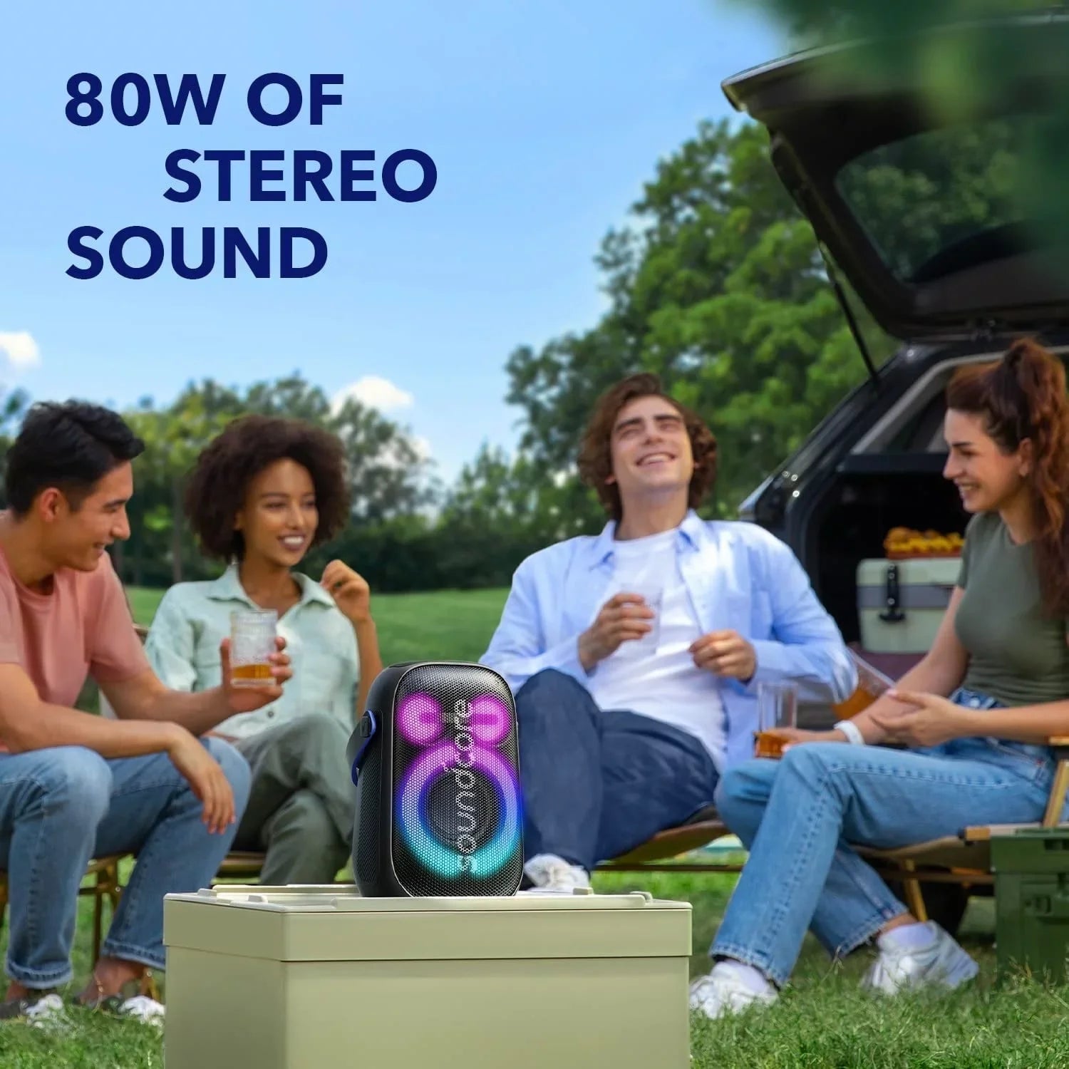 Restored Soundcore  Rave Neo 2 Portable Speaker with 80W Stereo Sound (Refurbished)