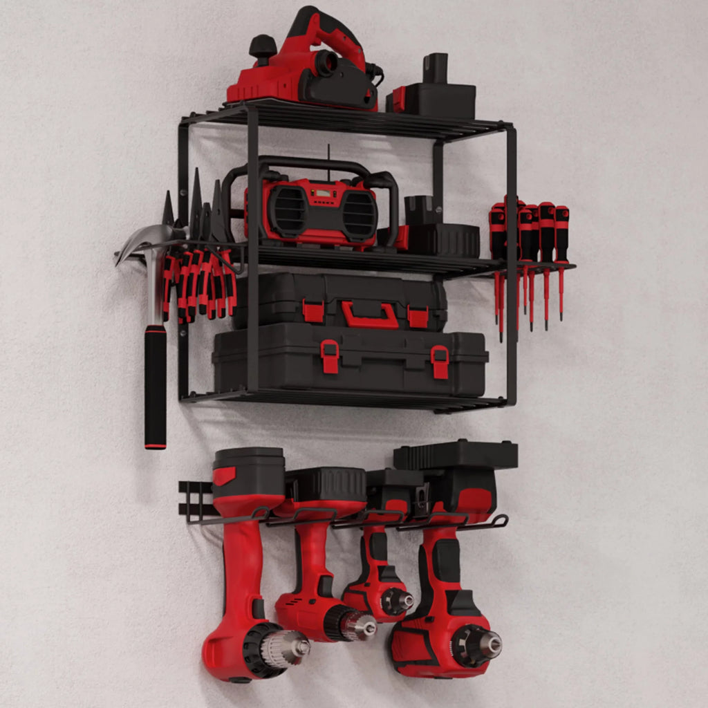 Stalwart Power Tool Organizer - 4-Tier Garage Shelving - 140lb Max Capacity