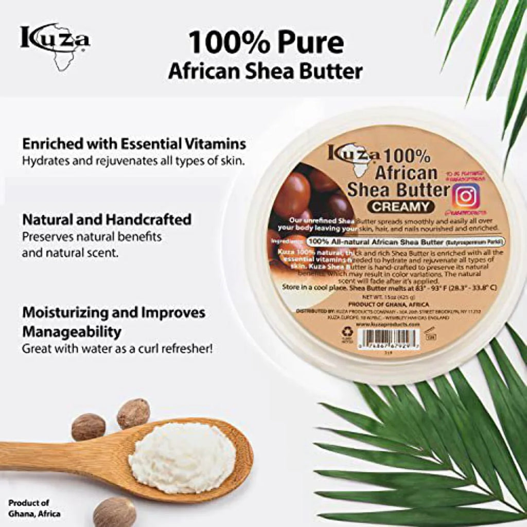 Kuza 100% Pure African Shea Butter with Borututu (22 Ounce, White Creamy)