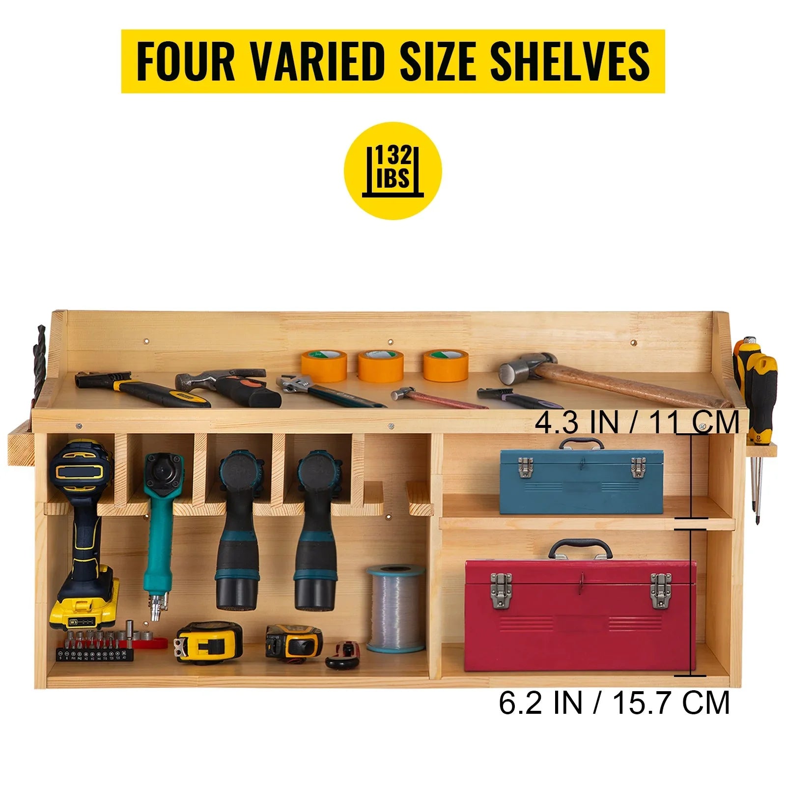 Power Tool Organizer Drill Wall Tool Holder 5 Slots 4-shelf Wall Mounted