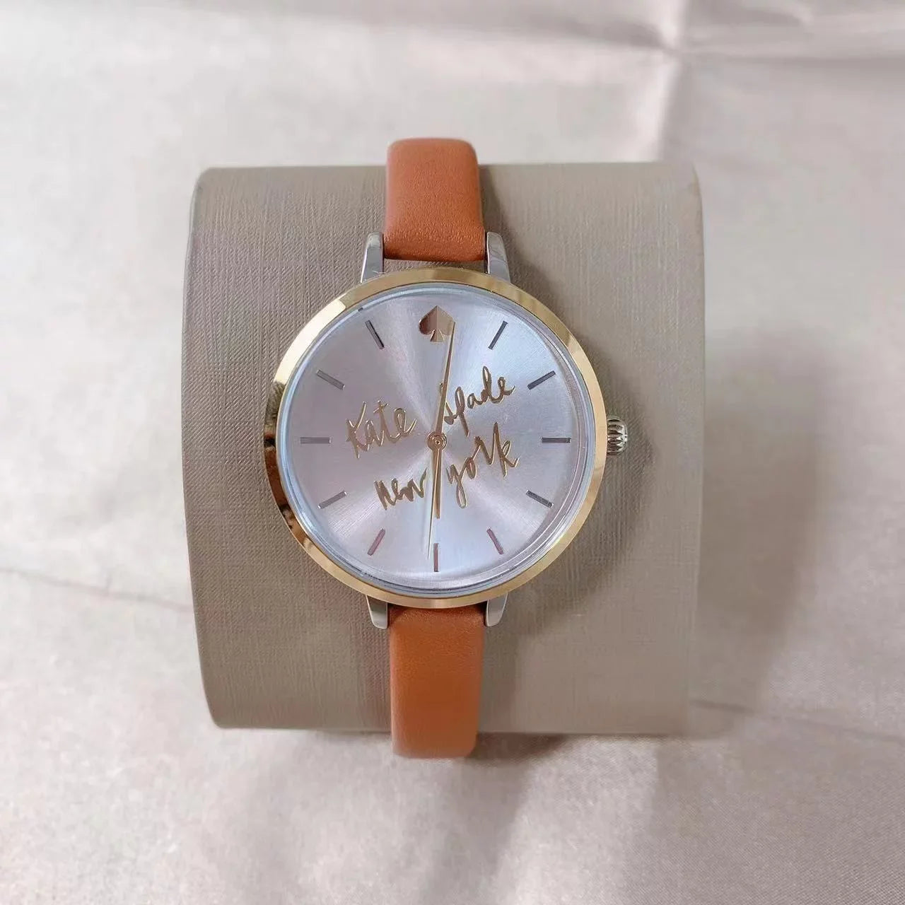 kate spade  new york metro three-hand brown leather watch