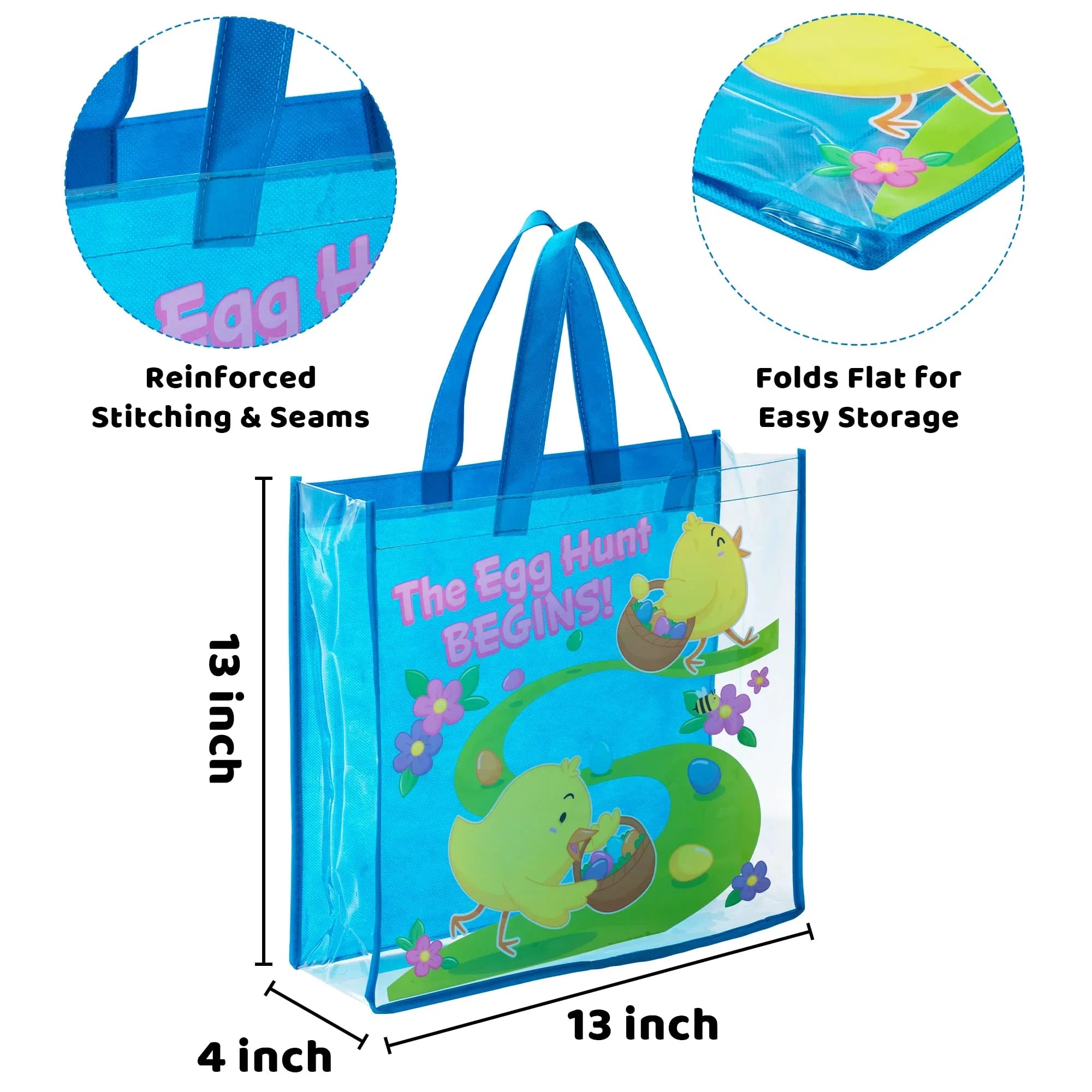 Syncfun 6 Pcs Easter Gift Bags for Kids, Large Goodie Reusable Tote Treat Bags with Handles for Easter Egg Hunt, Easter Party Favors Supplies
