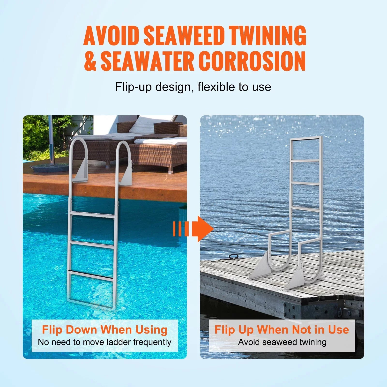 Dock Ladder, Flip-Up 4-Step Aluminum Alloy Pontoon Boat Ladder for Ship, Lake, Pool