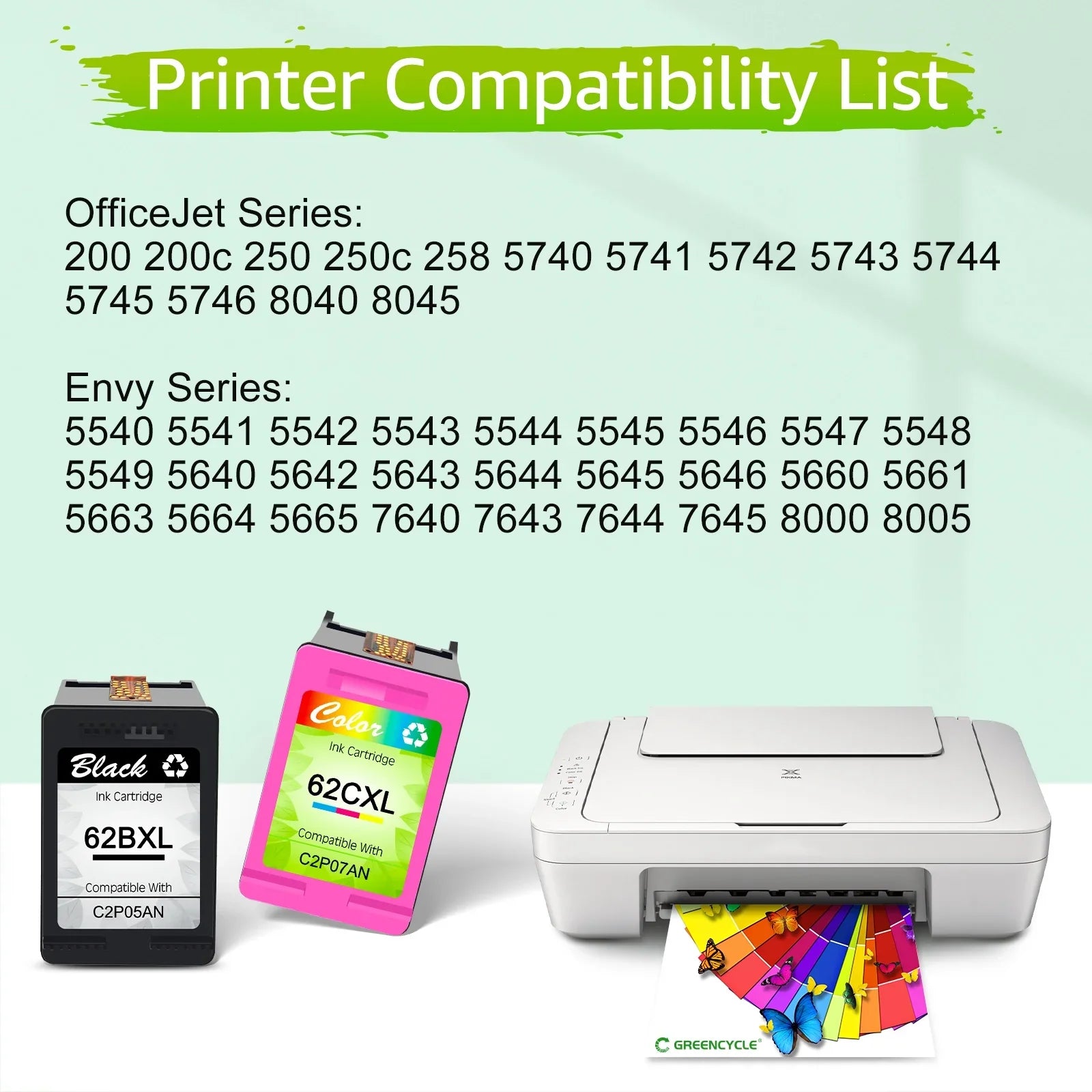62XL Ink Cartridges Replacement for  High Yield 62  Compatible with Envy 5540 5640 5660 7644 7645 OfficeJet 5740 8040 OfficeJet 200 250 (4 Tri-Color)
