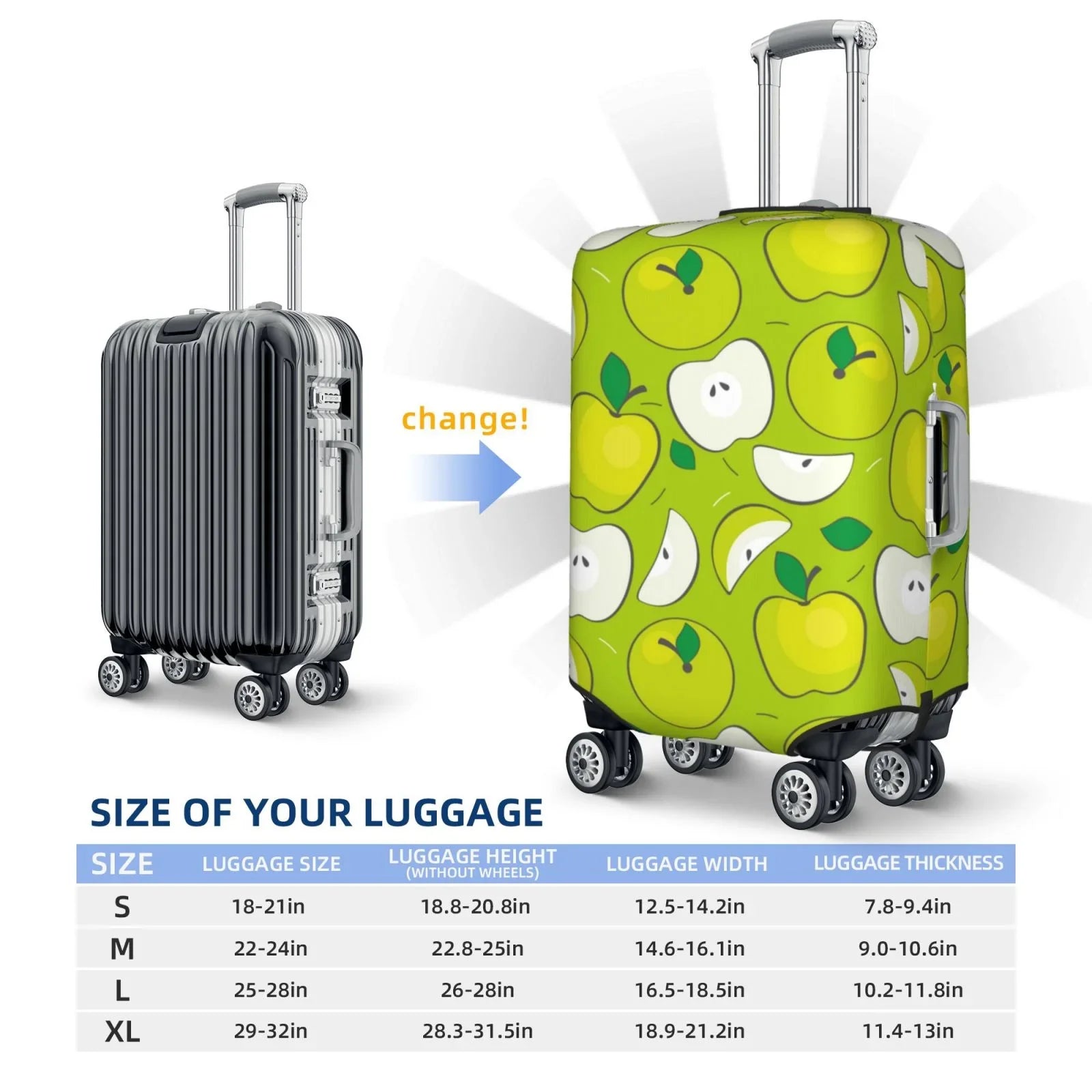 Junzan Green Apple Print Washable Luggage Cover - Fashion Suitcase Protector Fits 18-32 Inch Luggage