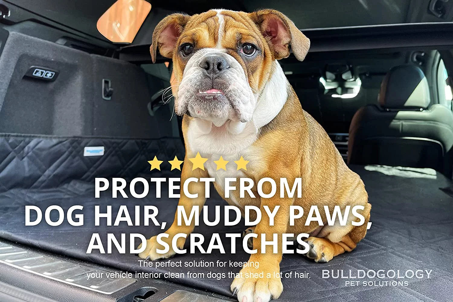 Bulldogology  Cargo Liner for Dogs - Heavy Duty Pet Trunk Cargo Cover - Dog Car Seat Cover Waterproof Nonslip - Dog Hair, Muddy Paws, Scratches Cover Protector for Cars Vans SUVs (-Large, Grey)