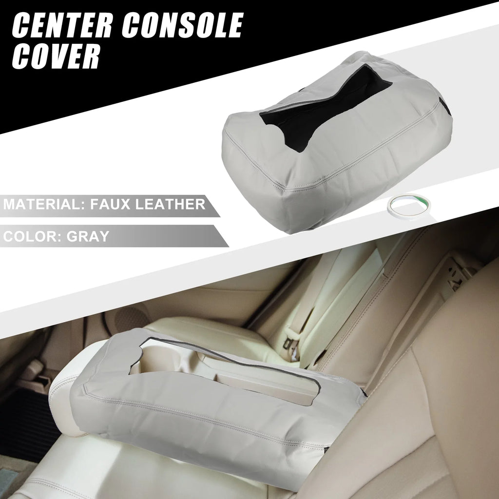 Center Console Cover Pad Waterproof for Chevy Silverado 1500 1500HD 2007-2014 Faux Leather Gray