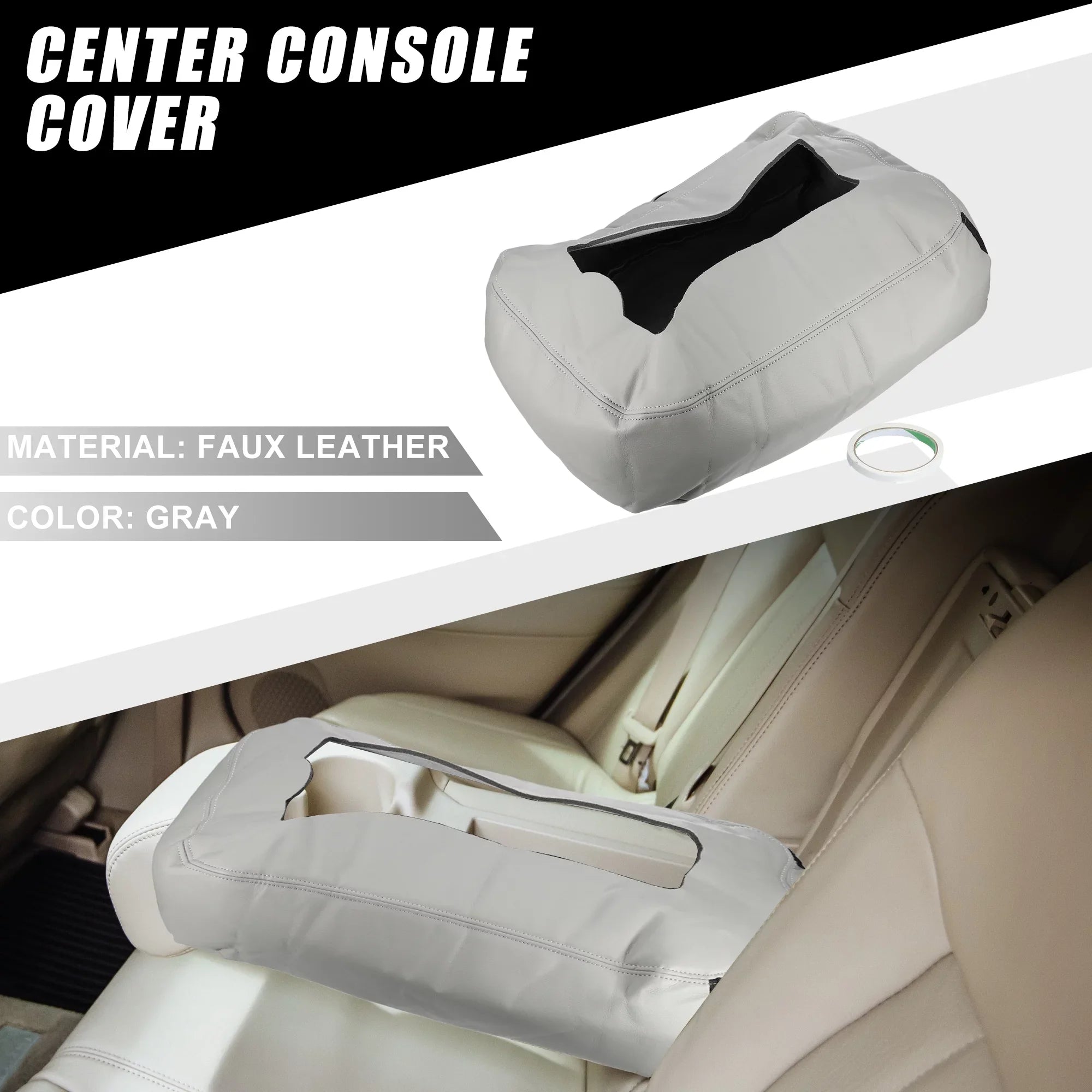 Center Console Cover Pad Waterproof for Chevy Silverado 1500 1500HD 2007-2014 Faux Leather Gray