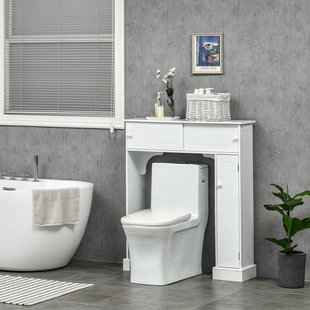 kleankin Over the Toilet Bathroom Cabinet, Freestanding Bathroom Storage Organizer with Adjustable Shelves, Toilet Rack, White
