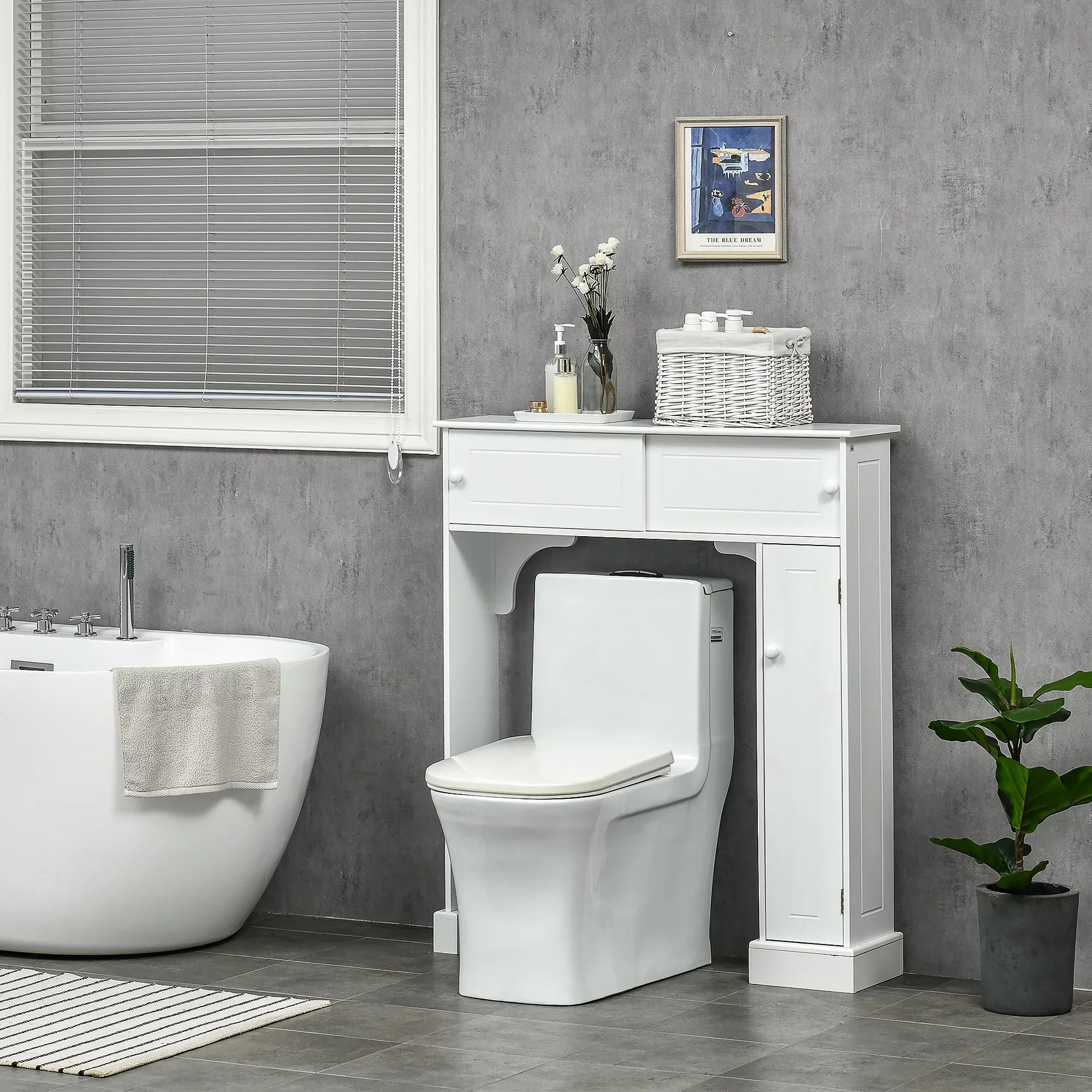 kleankin Over the Toilet Bathroom Cabinet, Freestanding Bathroom Storage Organizer with Adjustable Shelves, Toilet Rack, White