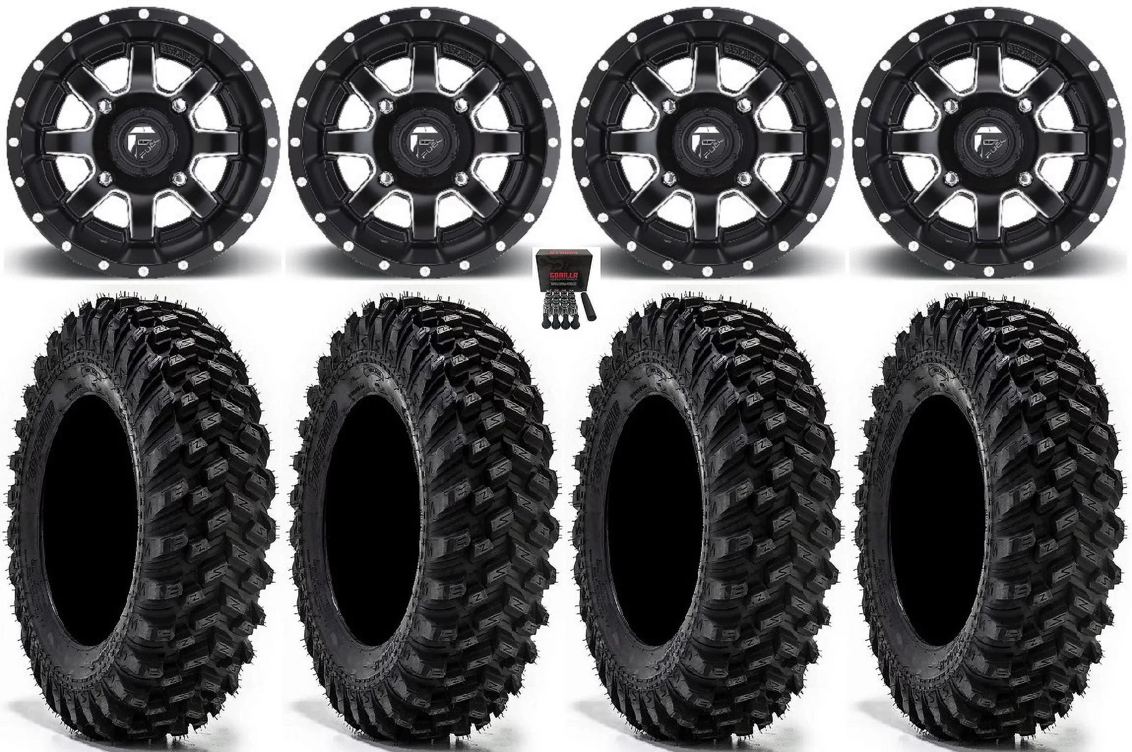 Fuel Maverick 15" Wheels Black 30" Warrior  Sticky Tires Kawasaki Teryx Mule
