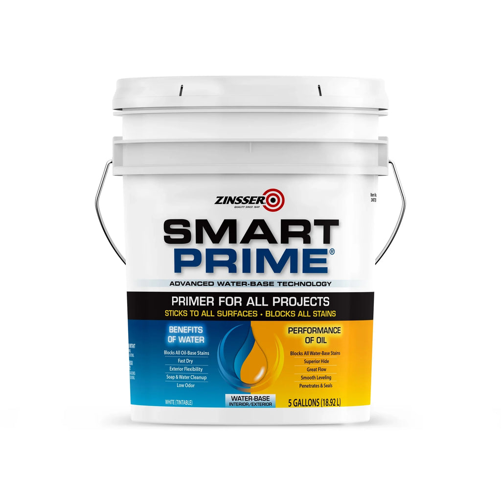 White, Zinsser Smart Prime Universal Water-Based Flat Primer- 249728, 5 Gallon- 1 Pack
