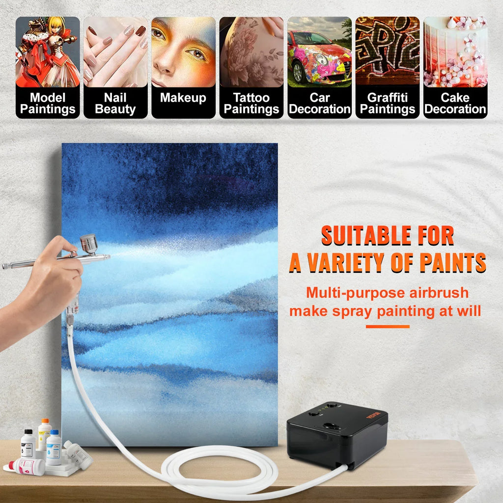 Airbrush Kit, Portable Airbrush Set with Compressor, Airbrushing System Kit w/ Multi-purpose Dual-action Gravity Feed Airbrushes, Art Nail Cookie Tattoo Makeup