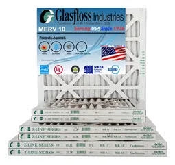 Glasfloss 10x18x1 -  10 -Qty:4 - Furnace Air Filter - Made in  (Actual Size: 9.5 x 17.5x7/8 inch)