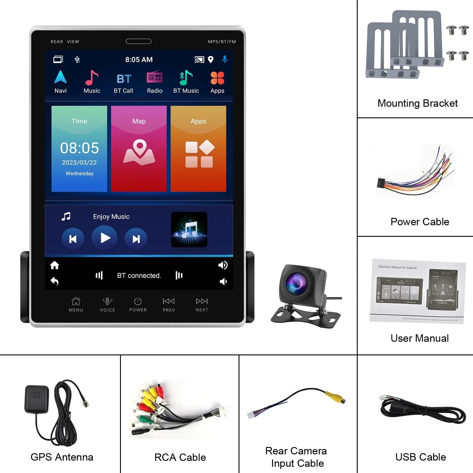 2Din Car Stereo Radio 9.5Vertical screen Bluetooth    Radio Receiver Suppport Rear Camera