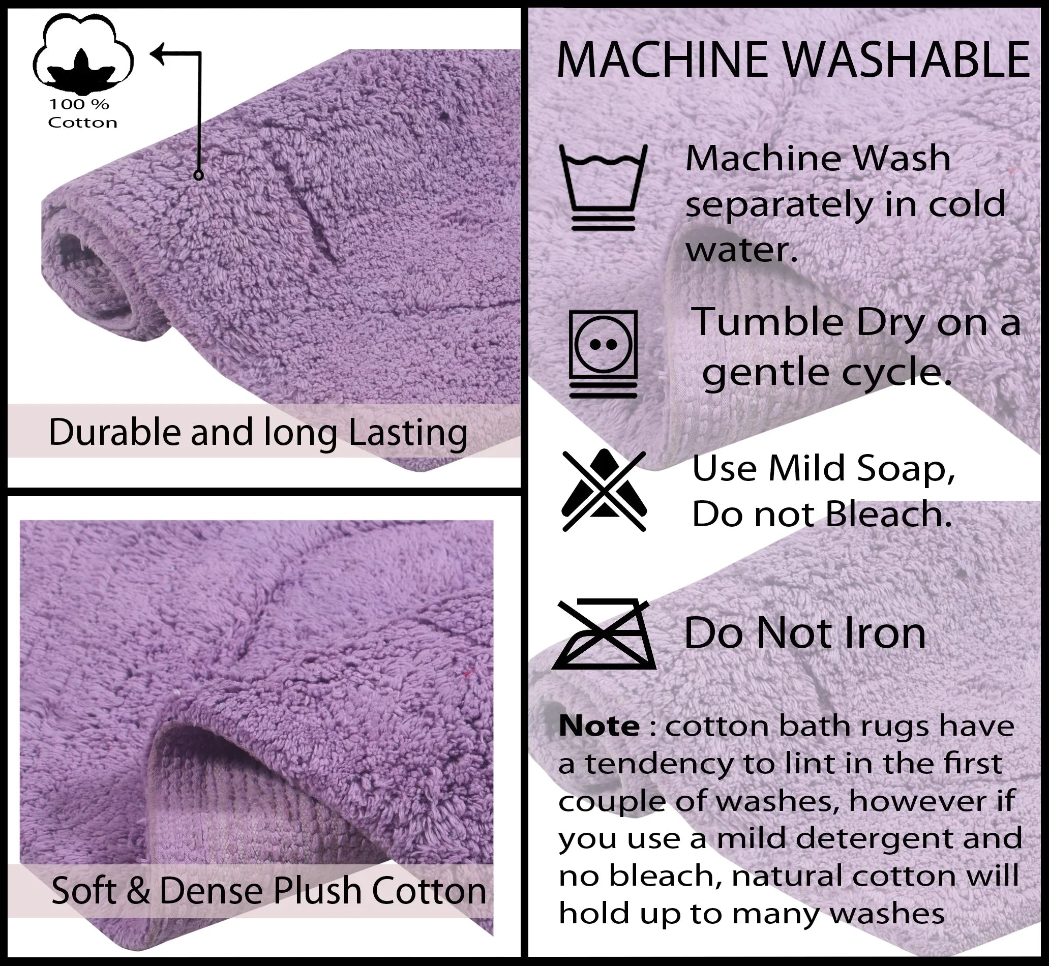 Home Weavers Waterford Collection 100% Cotton Tufted Bath Rug, Extra and Absorbent Bath Rugs, Non-Slip Plush Bath Carpet, Machine Wash Dry, bath rugs for Bathroom Floor, 20" x 20" Contour, Purple Rug